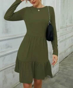 Best reviews of ⭐ IZURIA Army Green Tiered-Ruffle Long-Sleeve 👗 Dress - 👩 Women 🧨