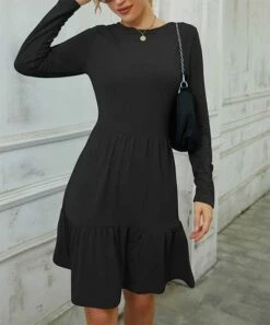 Best deal 😉 IZURIA Black Ruffle-Accent Long-Sleeve A-Line 👗 Dress - 👩 Women ❤️