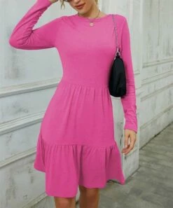 Coupon ✔️ IZURIA Fuchsia Ruffle-Accent Long-Sleeve A-Line 👗 Dress - 👩 Women 😀