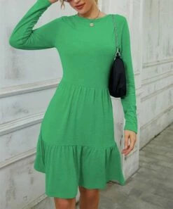 Coupon 👍 IZURIA Green Ruffle-Accent Long-Sleeve A-Line 👗 Dress - 👩 Women 🎁