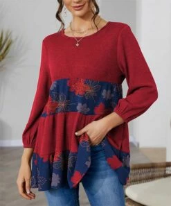 Brand new ⌛ IZURIA Red & Blue Maple Leaf Tiered Tunic - Plus 🛒