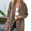 New 🎁 IZURIA Mocha Pocket Faux Fur Hooded Open Cardigan - 👩 Women ❤️