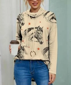 Buy 😀 IZURIA Apricot & Black Horse Head Waffle-Knit Drawstring Cowl Neck Top - 👩 Women & Plus 😍