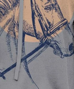 Discount 😍 IZURIA Gray & Blue Horse Waffle-Knit Drawstring Cowl Neck Top - 👩 Women 🧨 -IZURIA Sales Store zu100702805 alt 2 tm1635356077