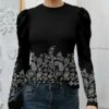 Top 10 🛒 IZURIA Black & White Paisley Crewneck Puff-Sleeve Top - 👩 Women ✨