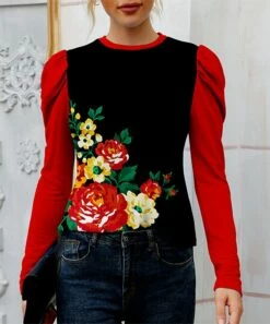 Best deal 👍 IZURIA Black & Red Floral Crewneck Puff-Sleeve Top - Plus ❤️