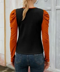 Flash Sale 🎁 IZURIA Black & Orange Damask Crewneck Puff-Sleeve Top - 👩 Women 👍 -IZURIA Sales Store zu100866989 alt 3 tm1635530696
