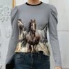 Best deal 🎉 IZURIA Gray & Yellow Horse Crewneck Puff-Sleeve Top - 👩 Women ⭐