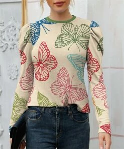 Best Pirce 👏 IZURIA Apricot & Green Butterfly Crewneck Puff-Sleeve Top - Plus 🔔
