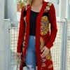 Cheap 💯 IZURIA Red & Yellow Medallion Waffle-Knit Longline Open Cardigan - Plus ⌛