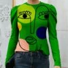 Deals ✔️ IZURIA Green Abstract Face Crewneck Puff-Sleeve Top - 👩 Women 👍