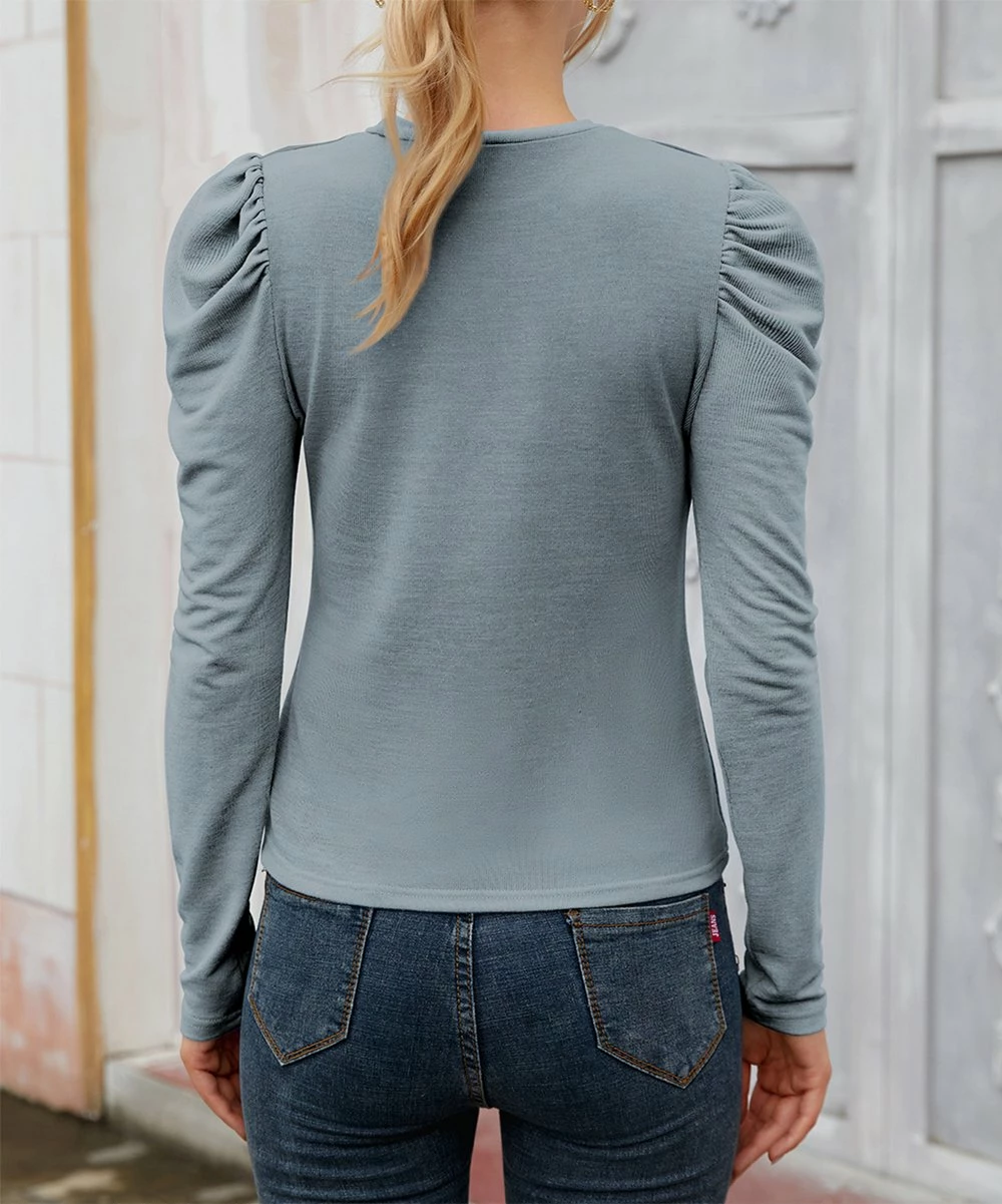 Best Pirce π― IZURIA Gray Abstract Face Crewneck Puff-Sleeve Top - Plus π 2 Best Pirce π― IZURIA Gray Abstract Face Crewneck Puff-Sleeve Top - Plus π - Image 2