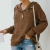 Cheap 👍 IZURIA Brown Waffle-Knit Hooded Button-Front Sweater - 👩 Women ✨
