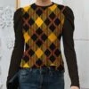 Deals ⭐ IZURIA Black & Yellow Plaid Mutton-Sleeve Crewneck Top - 👩 Women 😍