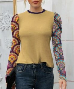 Cheap 🛒 IZURIA Yellow & Purple Mandala Puff-Sleeve Top - Plus 😀