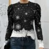 Flash Sale 👍 IZURIA Black & White Ombré Snowflakes Puff-Sleeve Top - 👩 Women 😍