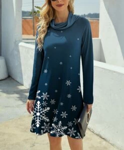 Outlet ⭐ IZURIA Blue Snowflake Cowl-Neck Shift 👗 Dress - 👩 Women 🛒