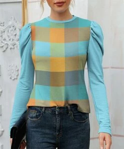 Flash Sale 👏 IZURIA Blue & Yellow Plaid Puff-Sleeve Top - 👩 Women 😍