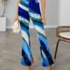 Cheap 🎉 IZURIA Blue & White Marble High-Waist Flare Pants - 👩 Women 🔔