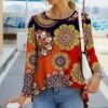 Deals 🌟 IZURIA Orange & Yellow Mandala High-Low Long-Sleeve Tunic - 👩 Women 🤩