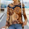 Hot Sale 🤩 IZURIA Brown & Yellow Mandala Hi-Low Long-Sleeve Tunic - 👩 Women 🔥