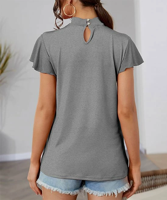 Deals π IZURIA Light Gray Mock Neck Flutter-Sleeve Top - Plus π€© 2 Deals π IZURIA Light Gray Mock Neck Flutter-Sleeve Top - Plus π€© - Image 2