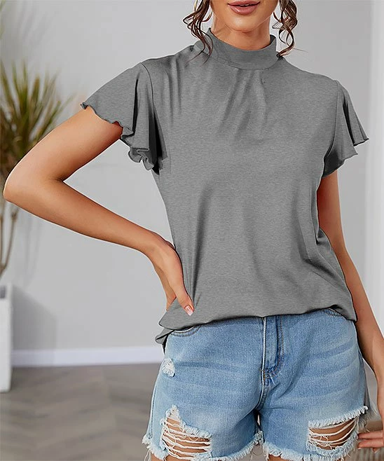 Deals π IZURIA Light Gray Mock Neck Flutter-Sleeve Top - Plus π€© 1 Deals π IZURIA Light Gray Mock Neck Flutter-Sleeve Top - Plus π€©