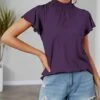 Hot Sale 🛒 IZURIA Purple Mock Neck Flutter-Sleeve Top - 👩 Women ⌛