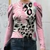 Cheapest 🔔 IZURIA Pink & Black Leopard Floral Mutton Sleeve Crewneck Top - 👩 Women & Plus 🌟