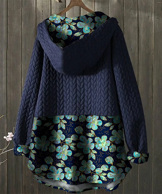 Outlet β¨ IZURIA Navy & Blue Floral Button-Front Swing Hoodie - π© Women β¨ 2 Outlet β¨ IZURIA Navy & Blue Floral Button-Front Swing Hoodie - π© Women β¨ - Image 2