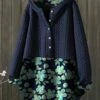 Outlet ✨ IZURIA Navy & Blue Floral Button-Front Swing Hoodie - 👩 Women ✨