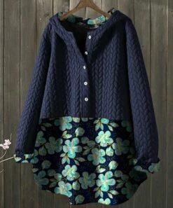 Outlet ✨ IZURIA Navy & Blue Floral Button-Front Swing Hoodie - 👩 Women ✨