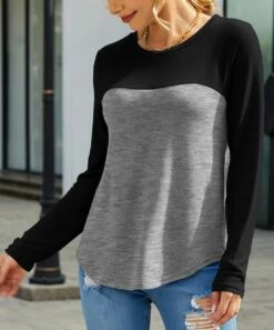 Discount 🔔 IZURIA Black & Gray Color Block Long-Sleeve Crewneck Top - 👩 Women 🌟