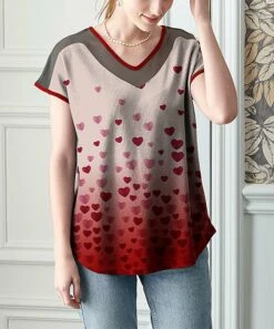 Outlet 😍 IZURIA Red & Pink Heart Mesh-Accent V-Neck Top - Plus ⭐