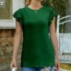 Best Sale 👏 IZURIA Dark Green Butterfly-Sleeve Crewneck Top - 👩 Women 🔔