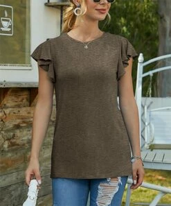 Best reviews of 🌟 IZURIA Mocha Butterfly-Sleeve Crewneck Top - 👩 Women 🥰