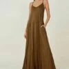 Cheapest ✨ IZURIA Coffee Sleeveless V-Back Maxi 👗 Dress - 👩 Women ⌛