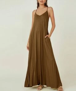 Cheapest β¨ IZURIA Coffee Sleeveless V-Back Maxi π Dress - π© Women β