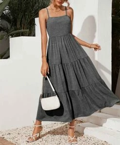 Coupon 🤩 IZURIA Charcoal Tiered Sleeveless Midi 👗 Dress - Plus 😉