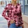Deals 🎉 IZURIA Wine & White Tie-Dye Crewneck Raglan-Sleeve Top - 👩 Women 🔔