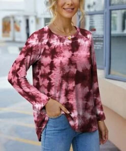 Deals 🎉 IZURIA Wine & White Tie-Dye Crewneck Raglan-Sleeve Top - 👩 Women 🔔