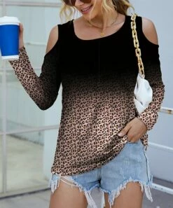 Flash Sale π IZURIA Black & Brown OmbrΓ© Leopard Scoop Neck Cutout Top π