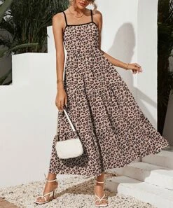 Best Pirce ❤️ IZURIA Pink & Khaki Leopard Tiered Sleeveless Midi 👗 Dress - Plus 💯