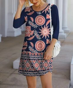 IZURIA Sales Store 25 Coupon π― IZURIA Navy & Pink Floral Three-Quarter Sleeve Shift π Dress - π© Women π