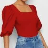 Promo ❤️ IZURIA Red Puff-Sleeve Square Neck Top - Plus ⌛