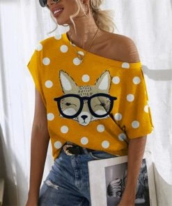 Promo 😀 IZURIA Yellow & White Polka Dot Fox Short-Sleeve Boatneck Top - Plus 😀