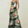 Coupon 💯 IZURIA Green & Khaki Camo Floral Sleeveless Maxi 👗 Dress - Plus ⭐