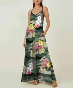 Coupon 💯 IZURIA Green & Khaki Camo Floral Sleeveless Maxi 👗 Dress - Plus ⭐