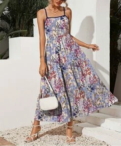 Outlet 🎉 IZURIA Apricot & Purple Floral Tiered Sleeveless Midi 👗 Dress - Plus 😉