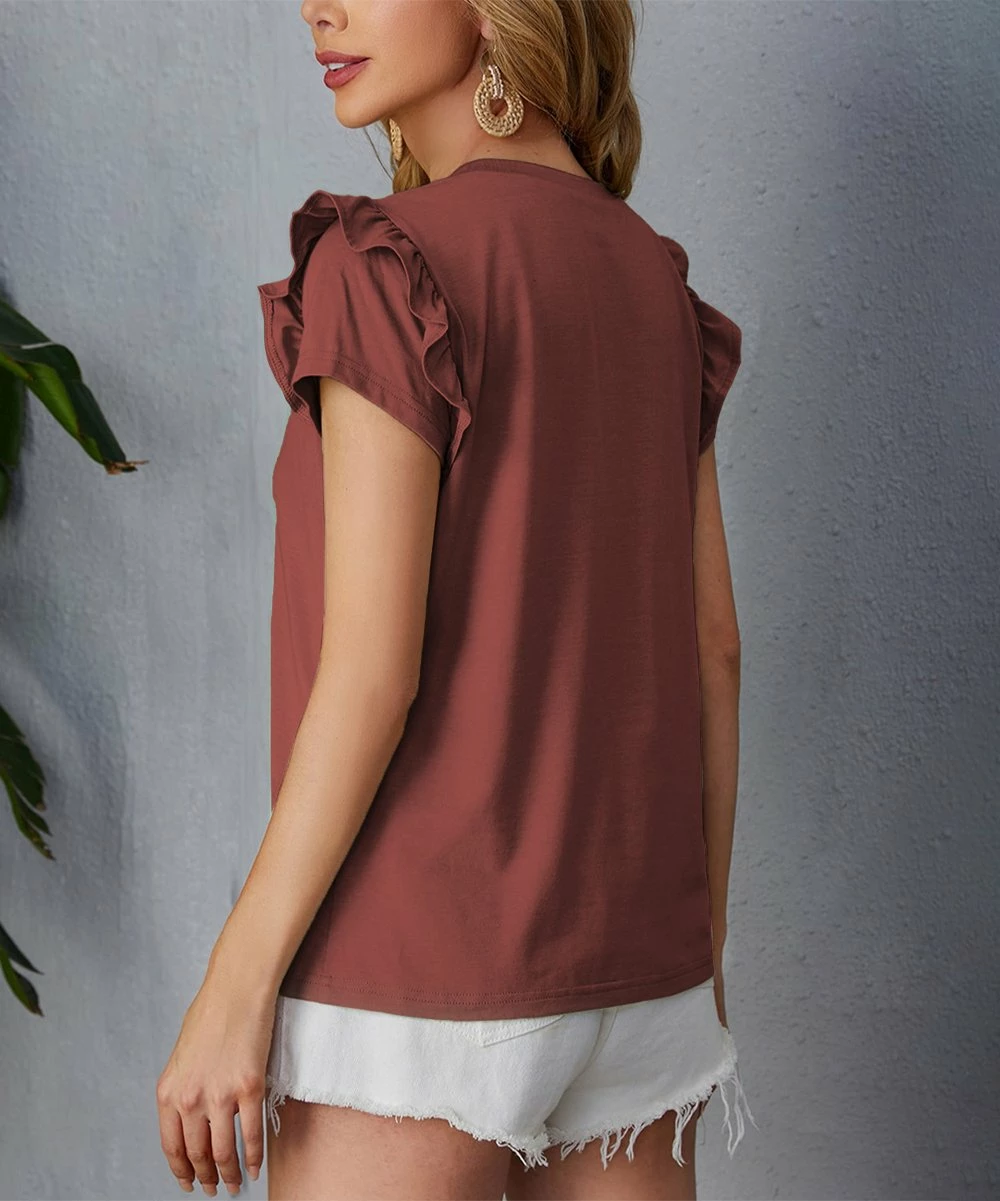 Discount ⭐ IZURIA Wine Flutter-Sleeve Crewneck Top - Plus ⌛ 2 Discount ⭐ IZURIA Wine Flutter-Sleeve Crewneck Top - Plus ⌛ - Image 2